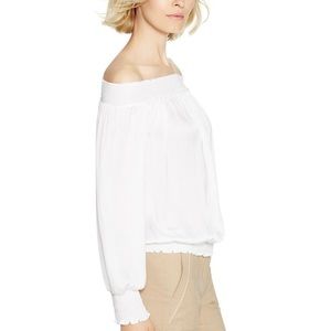 SOLD NWT White House Black Market White Smocked Blouse, Size Medium